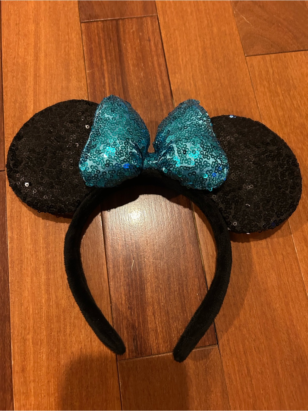 Disney Minnie Mouse Ears Cinderella inspired Headband Black Turquoise Sequin bow